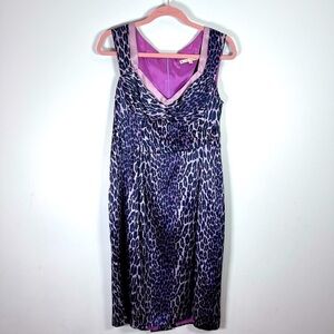 Nanette Lepore 100% Silk Lavender Animal Print Sheath Dress Zip Back Size 10